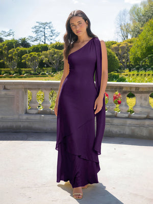 One Shoulder Chiffon Pleated Long Bridesmaid Dresses