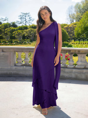 One Shoulder Chiffon Pleated Long Bridesmaid Dresses