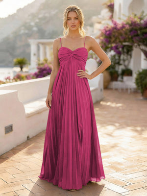 Spaghetti Straps Chiffon Bridesmaid Dresses with Pleats