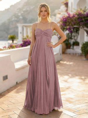 Spaghetti Straps Chiffon Bridesmaid Dresses with Pleats