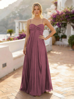 Spaghetti Straps Chiffon Bridesmaid Dresses with Pleats