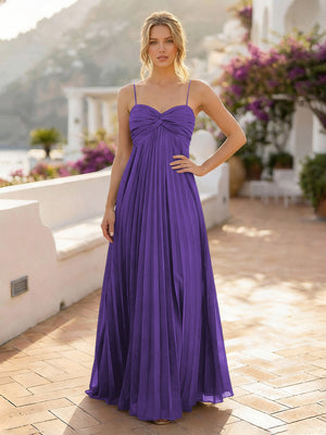 Spaghetti Straps Chiffon Bridesmaid Dresses with Pleats