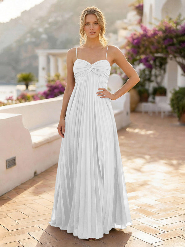 Spaghetti Straps Chiffon Bridesmaid Dresses with Pleats