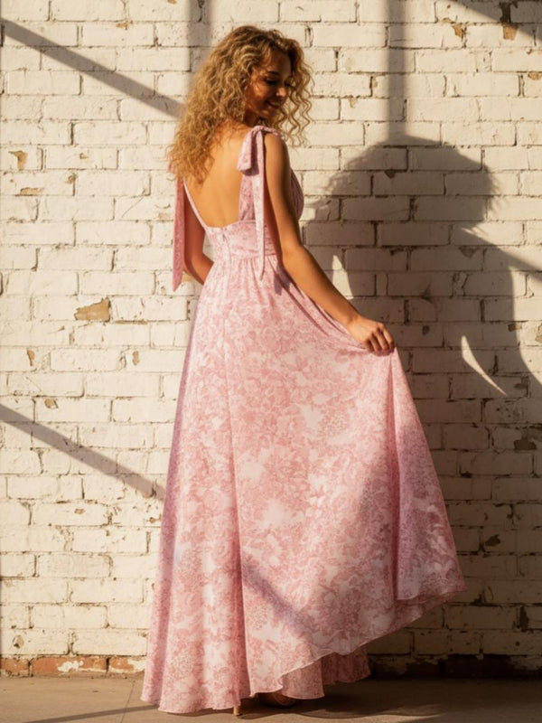 Spaghetti Straps Floral Chiffon Bridesmaid Dresses