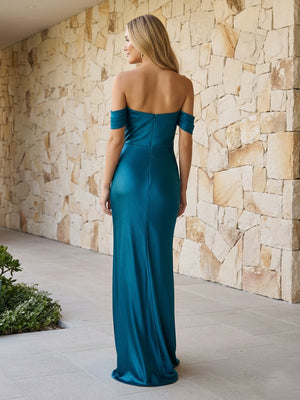 Off Shoulder Pleated Satin Bridesmaid Dresses Maxi Dresses