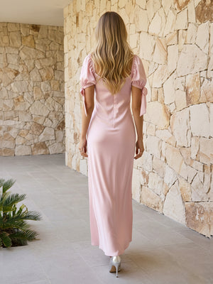 Short Sleeves Satin Sheath Bridesmaid Dresses