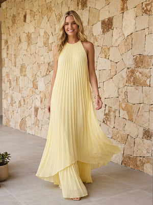 Halter Pleated Chiffon Bridesmaid Dresses A Line Maxi Dresses