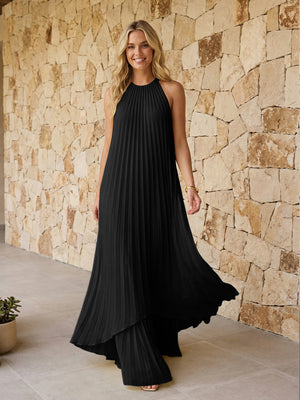 Halter Pleated Chiffon Bridesmaid Dresses A Line Maxi Dresses