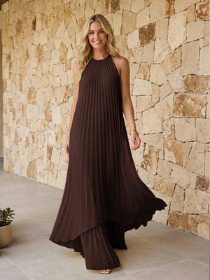 Halter Pleated Chiffon Bridesmaid Dresses A Line Maxi Dresses
