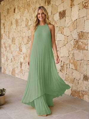 Halter Pleated Chiffon Bridesmaid Dresses A Line Maxi Dresses