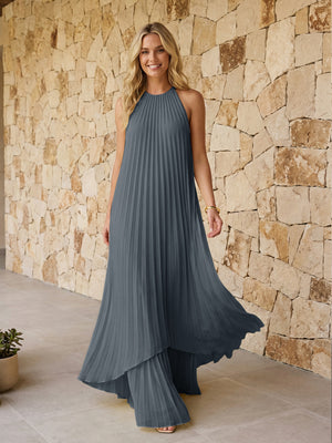 Halter Pleated Chiffon Bridesmaid Dresses A Line Maxi Dresses