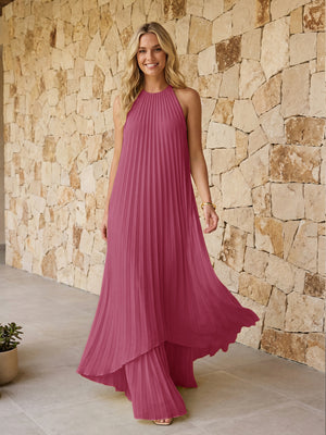 Halter Pleated Chiffon Bridesmaid Dresses A Line Maxi Dresses