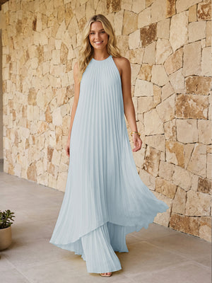 Halter Pleated Chiffon Bridesmaid Dresses A Line Maxi Dresses