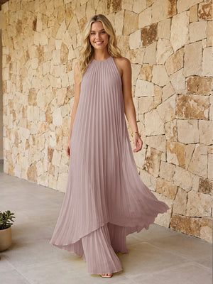 Halter Pleated Chiffon Bridesmaid Dresses A Line Maxi Dresses