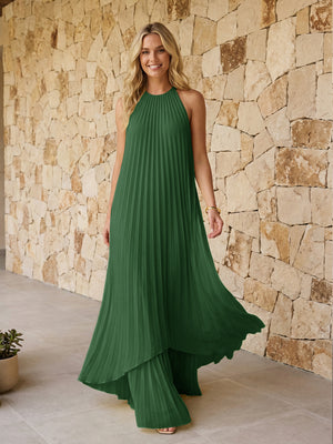 Halter Pleated Chiffon Bridesmaid Dresses A Line Maxi Dresses