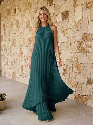Halter Pleated Chiffon Bridesmaid Dresses A Line Maxi Dresses
