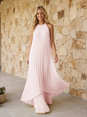 Halter Pleated Chiffon Bridesmaid Dresses A Line Maxi Dresses