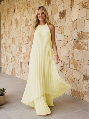 Halter Pleated Chiffon Bridesmaid Dresses A Line Maxi Dresses