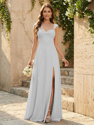 Lightweight Chiffon Sweetheart Corset Maxi Bridesmaid Dresses with Slit