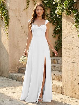 Lightweight Chiffon Sweetheart Corset Maxi Bridesmaid Dresses with Slit