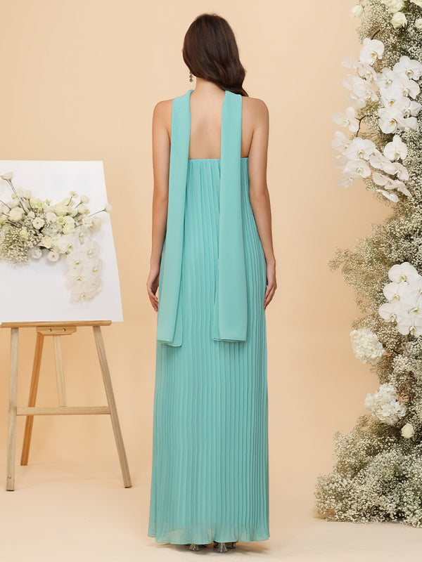 Lightweight Chiffon Strapless Pleated Maxi Bridesmaid Dresses with Scarf