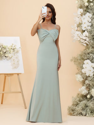Satin Mermaid Bridesmaid Dresses - Spaghetti Straps with Bow Bodice