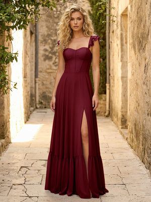 Spaghetti Straps Ruffles Chiffon Bridesmaid Dresses