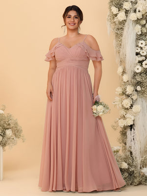 Spaghetti Straps Chiffon Bridesmaid Dresses with Ruffles