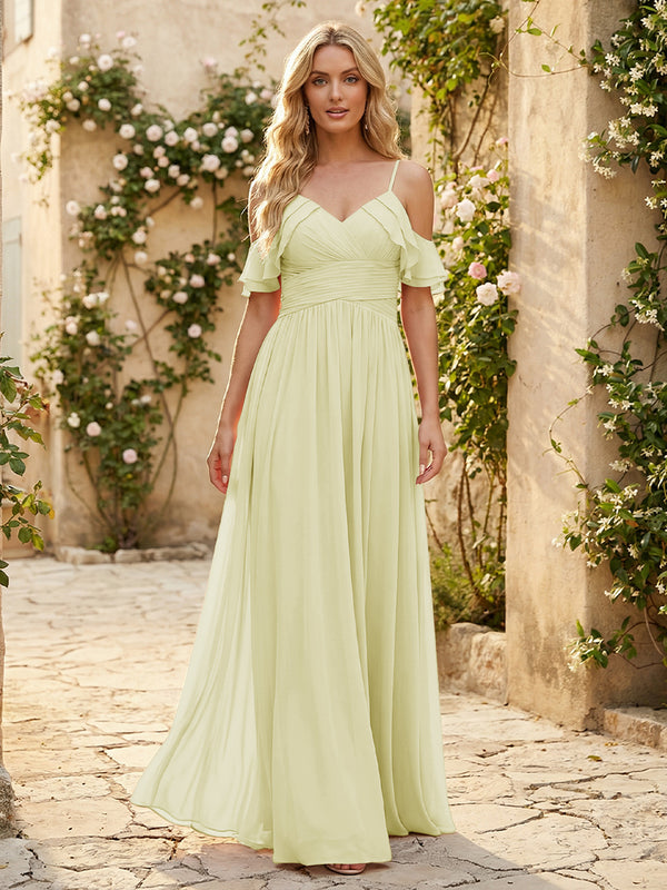 Spaghetti Straps Chiffon Bridesmaid Dresses with Ruffles