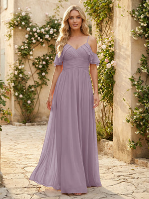 Spaghetti Straps Chiffon Bridesmaid Dresses with Ruffles