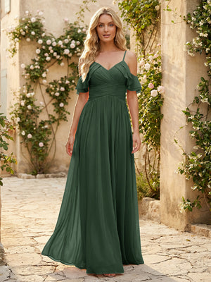 Spaghetti Straps Chiffon Bridesmaid Dresses with Ruffles
