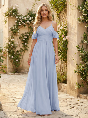 Spaghetti Straps Chiffon Bridesmaid Dresses with Ruffles