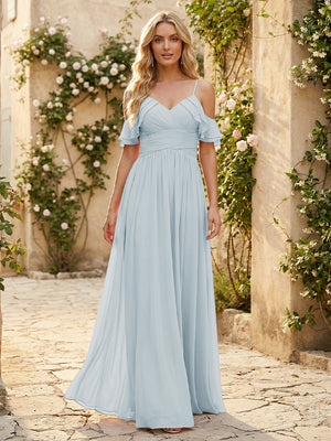 Spaghetti Straps Chiffon Bridesmaid Dresses with Ruffles