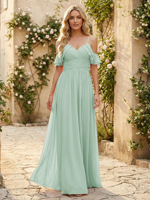 Spaghetti Straps Chiffon Bridesmaid Dresses with Ruffles
