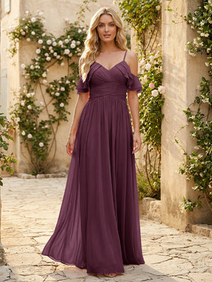 Spaghetti Straps Chiffon Bridesmaid Dresses with Ruffles