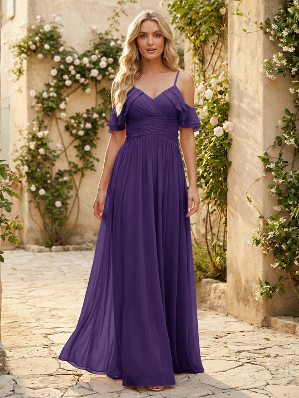 Spaghetti Straps Chiffon Bridesmaid Dresses with Ruffles