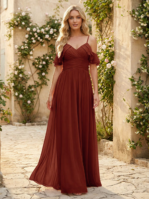 Spaghetti Straps Chiffon Bridesmaid Dresses with Ruffles