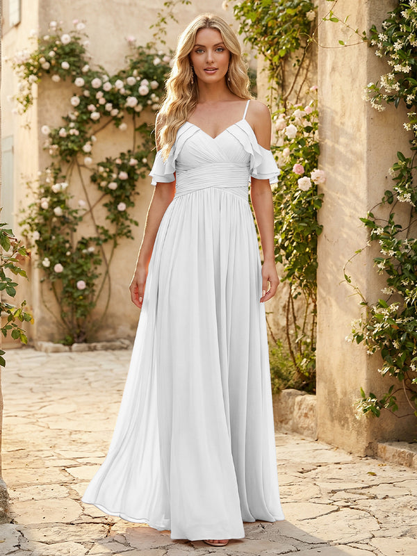 Spaghetti Straps Chiffon Bridesmaid Dresses with Ruffles