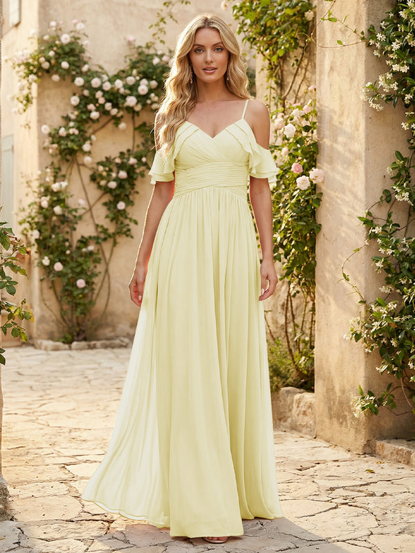 Spaghetti Straps Chiffon Bridesmaid Dresses with Ruffles