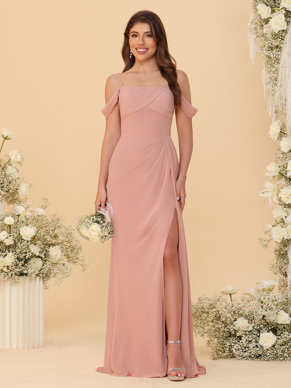 Spaghetti Straps Chiffon Bridesmaid Dresses with Slit
