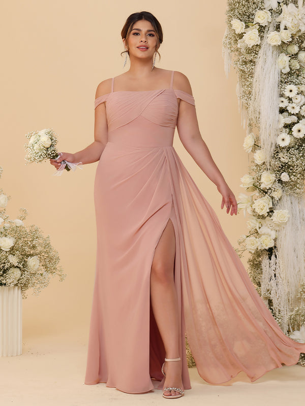 Spaghetti Straps Chiffon Bridesmaid Dresses with Slit