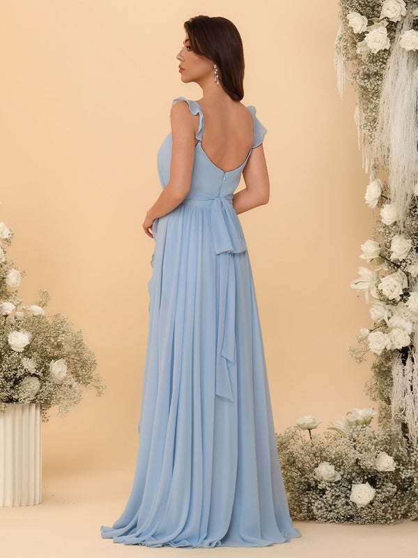 Spaghetti Straps Chiffon Bridesmaid Dresses with Slit