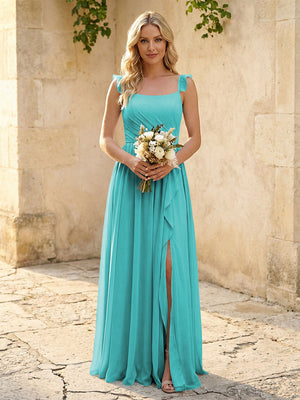 Spaghetti Straps Chiffon Bridesmaid Dresses with Slit
