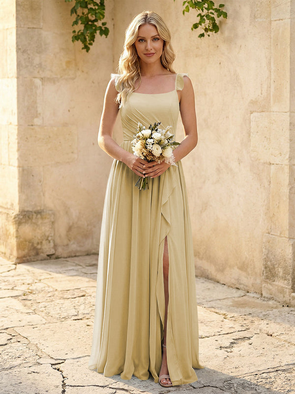Spaghetti Straps Chiffon Bridesmaid Dresses with Slit