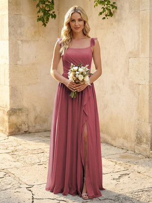 Spaghetti Straps Chiffon Bridesmaid Dresses with Slit
