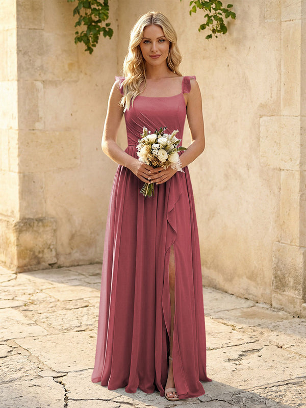 Spaghetti Straps Chiffon Bridesmaid Dresses with Slit