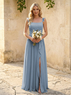 Spaghetti Straps Chiffon Bridesmaid Dresses with Slit