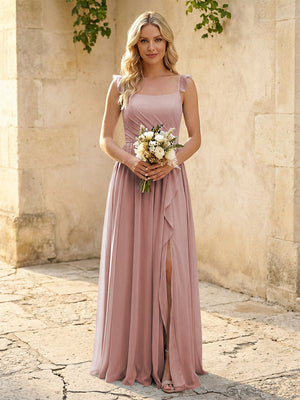 Spaghetti Straps Chiffon Bridesmaid Dresses with Slit
