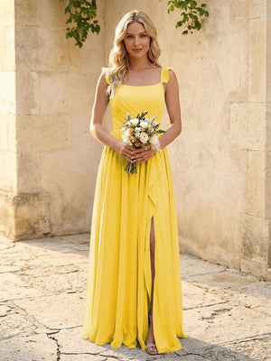 Spaghetti Straps Chiffon Bridesmaid Dresses with Slit
