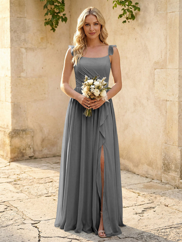 Spaghetti Straps Chiffon Bridesmaid Dresses with Slit